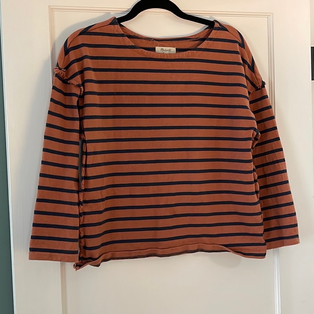 Madewell Striped Long Sleeve Tee in Rust and Navy